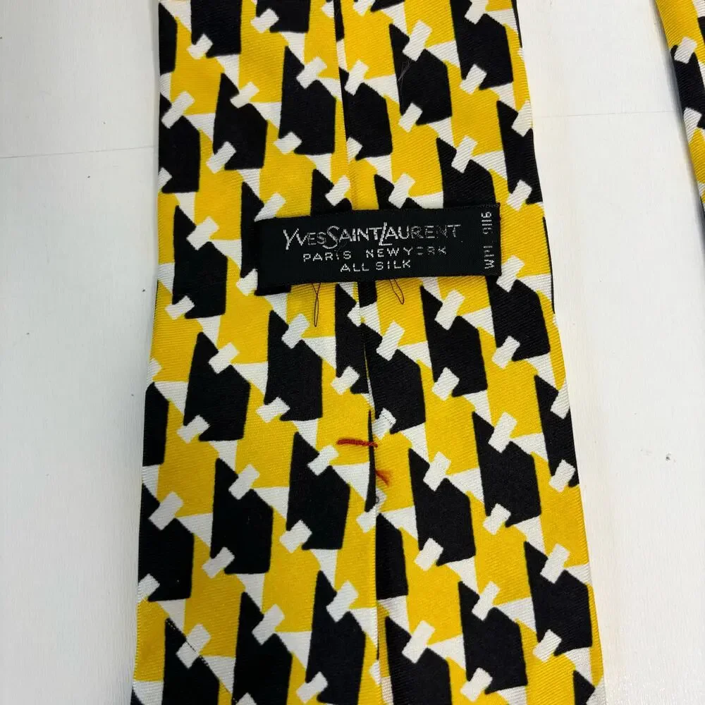 Yves Saint Laurent Vintage Mod Graphic Print Yellow, Black Silk Tie